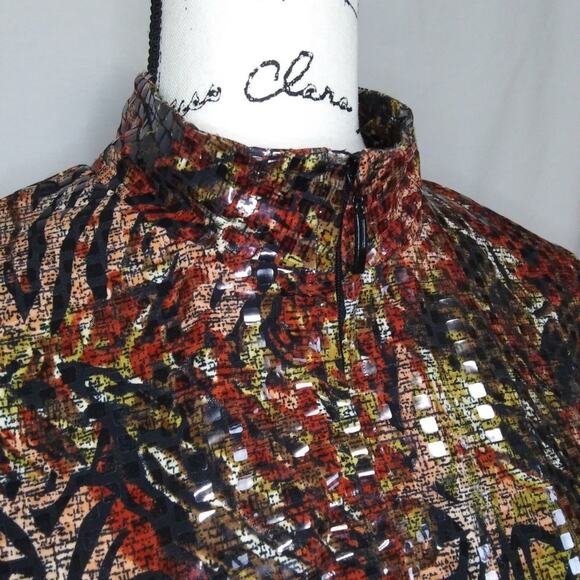 JM Collection Shiny Zippered Blazer Zip Up Top Sequins Animal Print Vintage Sz M - Picture 3 of 10